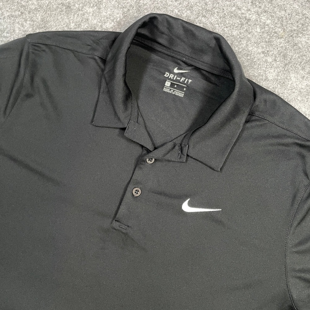 Nike Mens Polo Shirt Size L Black Dri-FIT Short Sleeve Performance